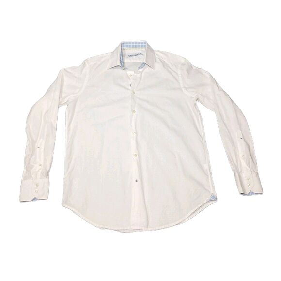 Robert Graham Textured Jacquard Pattern Shirt Medium White Embroidered Flip Cuff - Picture 3 of 16